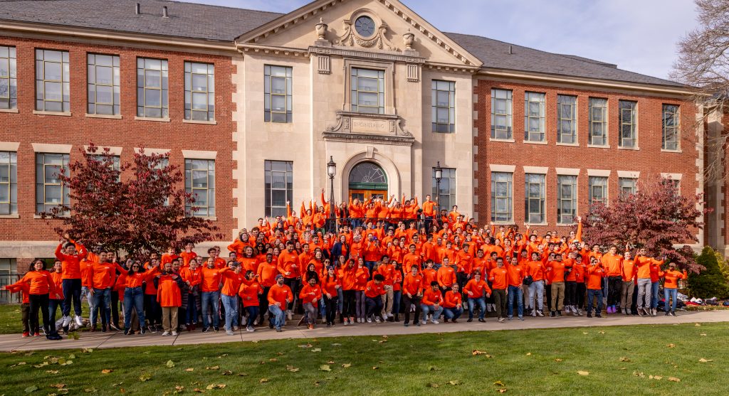 Our College of Engineering students in front of the Castleman Engineering building.